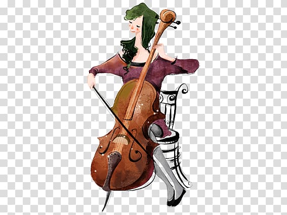 cartoon woman playing the cello transparent background PNG clipart