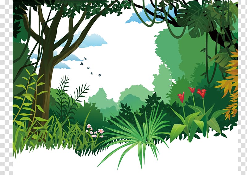 animated jungle illustration, Tropical and subtropical moist broadleaf forests Poster, forest,Poster Background,Rainforest,forest transparent background PNG clipart