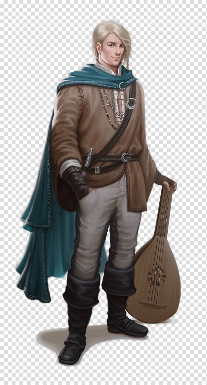 man holding oud string instrument illustration, Dungeons & Dragons Pathfinder Roleplaying Game Bard Human Half-elf, dungeons and dragons transparent background PNG clipart
