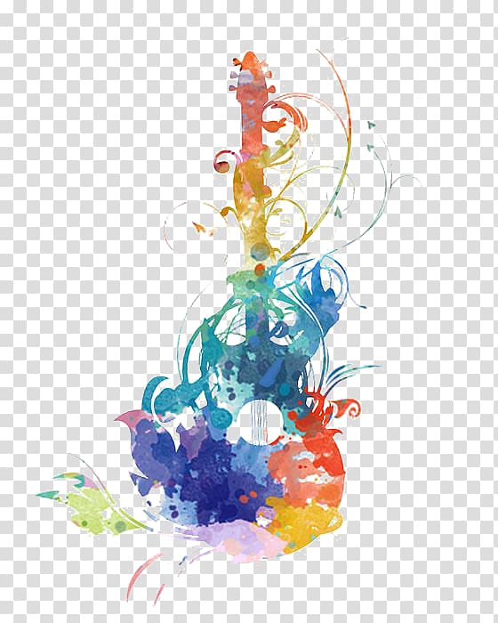 multicolored guitar illustration, Guitar Watercolor painting Music, guitar transparent background PNG clipart