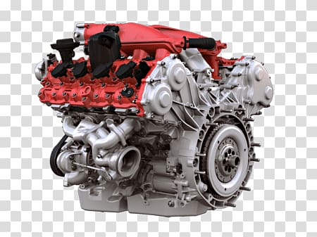 red and gray vehicle engine, Ferrari Engine Side View transparent background PNG clipart