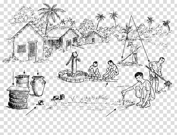 Drawing Line art Zika virus Sketch, village transparent background PNG clipart
