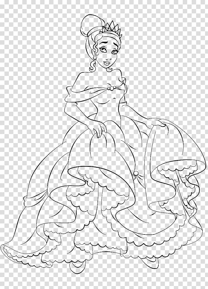 Tiana Coloring book Line art Disney Princess Belle, Disney Princess transparent background PNG clipart
