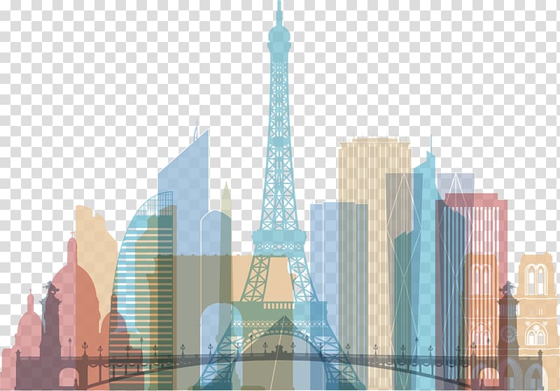 Eiffel Tower art, Paris Skyline Poster , Color city architectural pattern transparent background PNG clipart