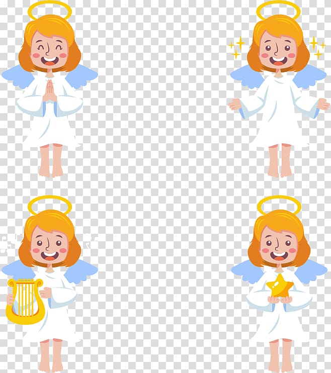 Smiling Angel Cartoon Illustration, 4 angels transparent background PNG clipart