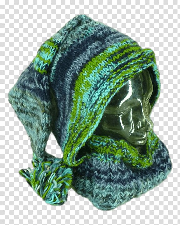 Knit cap Wool Hat Hoodie Knitting, green jacket with hood knit transparent background PNG clipart