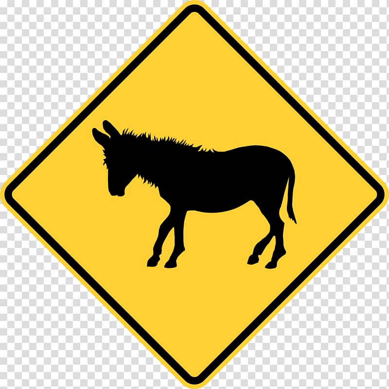 Warning sign Road Traffic sign Safety, donkey transparent background PNG clipart