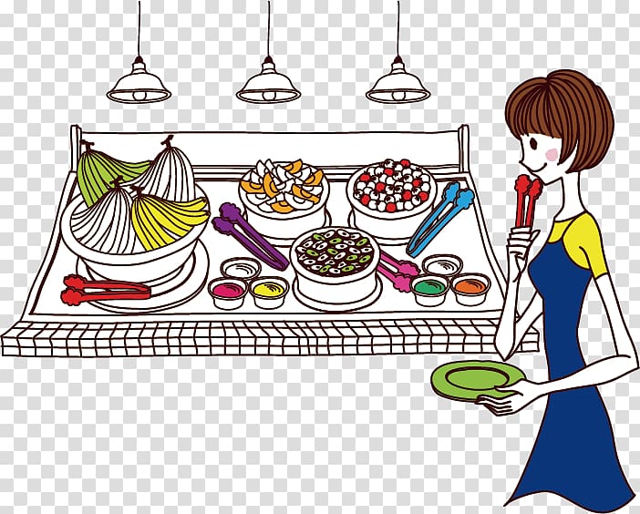 Buffet Cartoon Barbecue, Creative cartoon girl transparent background PNG clipart