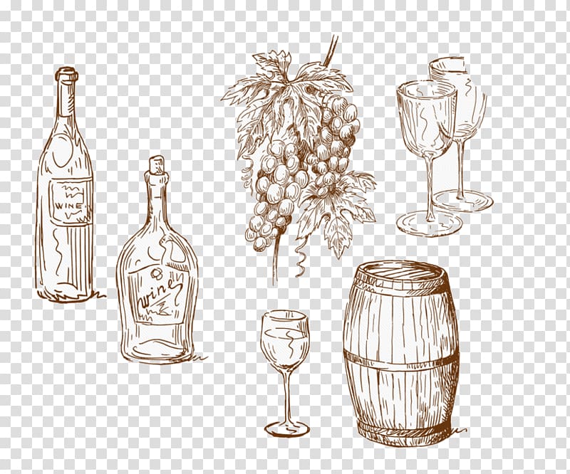 Red Wine Beer Cognac Barrel, Hand-painted beer bottle transparent background PNG clipart