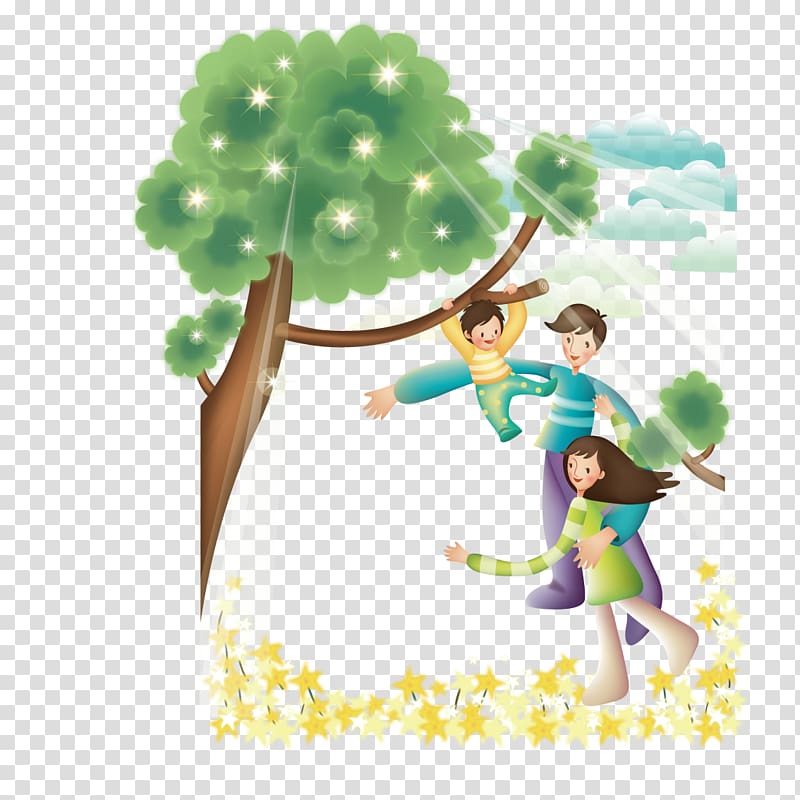 Child Cartoon Illustration, Clinging to the branches of a child playing transparent background PNG clipart