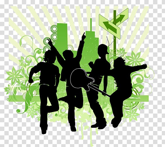 Silhouette Musical ensemble , Rock Silhouette Flowers transparent background PNG clipart