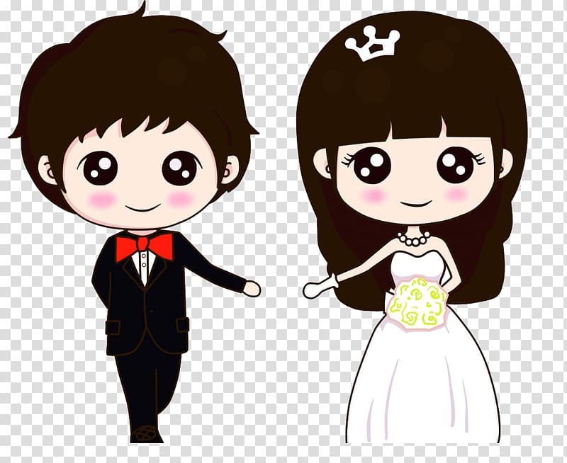 newly wed couple illustration, T-shirt Boy Girl Marriage Dress, Wedding cute boy and girl transparent background PNG clipart