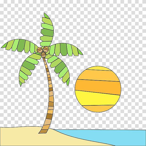 Beach Illustration, Coconut trees on the beach transparent background PNG clipart