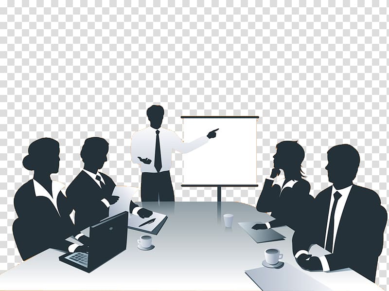 man wearing white long-sleeved shirt beside canvas illustration, Business networking Presentation , Business people meeting to discuss the report of material transparent background PNG clipart