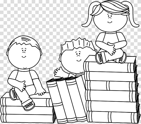 kids reading clipart black and white