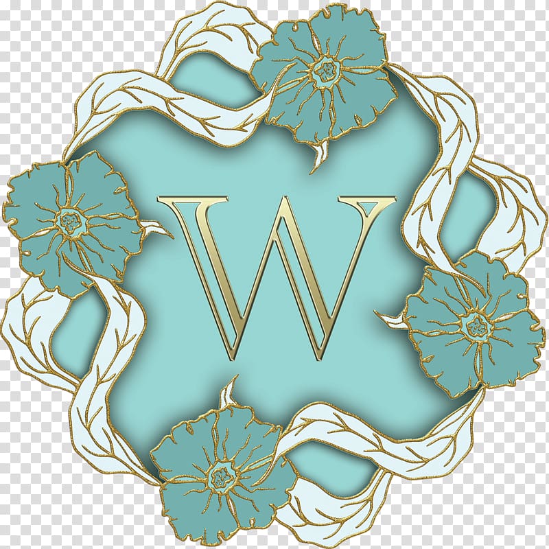 white and teal flower illustration, Flower Theme Capital Letter W transparent background PNG clipart