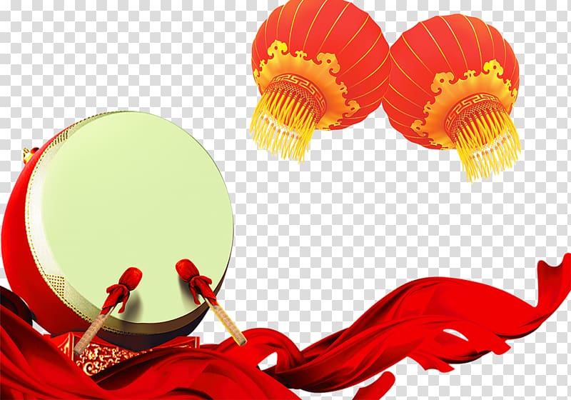 Drums Gong bass drum Drummer, Red Ribbon drum lanterns transparent background PNG clipart