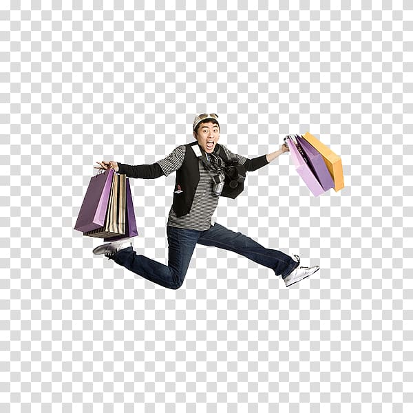 Shopping bag Getty s, Shopping happy to jump up transparent background PNG clipart