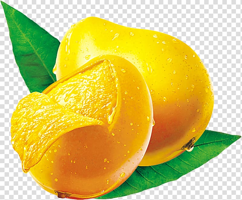 two mangoes, Fresca Citron Lemon Fruit Tangelo, Green mango on green leaves transparent background PNG clipart