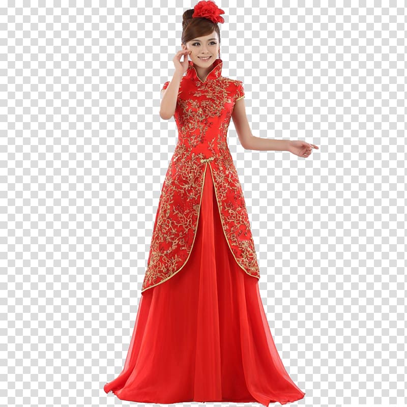 Wedding dress Chinese marriage Bride Cheongsam, chinese wedding transparent background PNG clipart