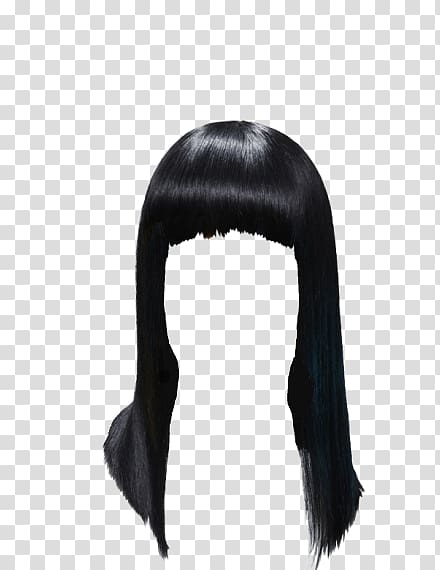 Wig Black hair Long hair Bangs, hair transparent background PNG clipart