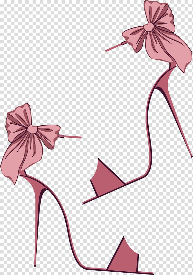 pair of pink stiletto sandals with bow-accent , Pink High-heeled footwear Shoe, painted pink high heels transparent background PNG clipart