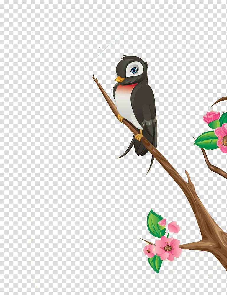 Bird Cherry blossom Illustration, Japanese cherry blossoms transparent background PNG clipart