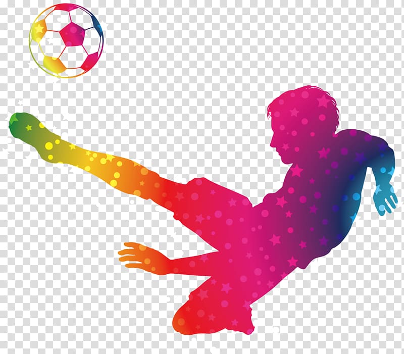 multicolored soccer player kicking ball illustration, Football player Silhouette American football, Hand-painted footballer transparent background PNG clipart