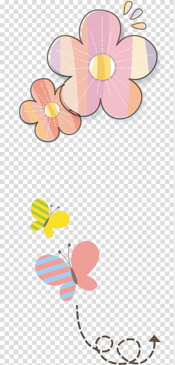 pink and yellow daisies and yellow butterflies illustration, Floral elements transparent background PNG clipart