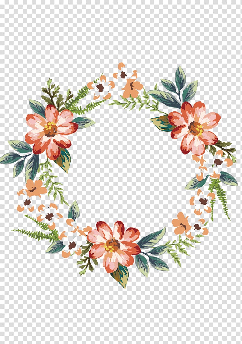 orange flower wreath illustration, Krishna Wedding invitation Anniversary Party, Garland border transparent background PNG clipart