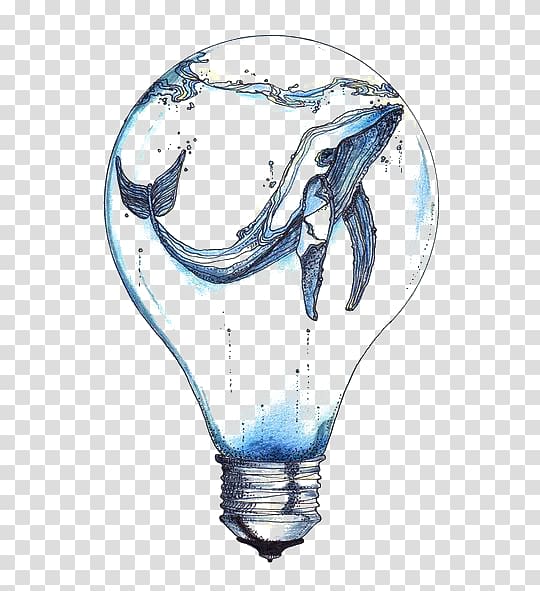blue whale in light bulb illustration, Incandescent light bulb Whale Drawing Tattoo, Creative whale transparent background PNG clipart