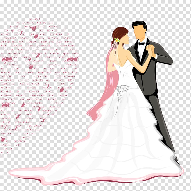 animated wedding couple illustration, Wedding invitation Wish Happiness Wedding anniversary, Bride and groom transparent background PNG clipart