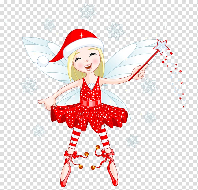fairy holding wand illustration, Christmas decoration Illustration, Cute Red Elf transparent background PNG clipart