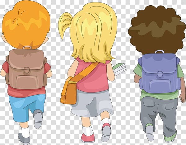 Animated boy and girl illustration, Walking Boy , go to school transparent  background PNG clipart