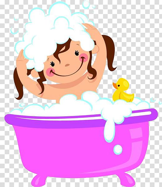 girl taking a bath in a bathtub illustration, Bathing Bathtub Bubble bath , A girl with a bath and a shampoo transparent background PNG clipart