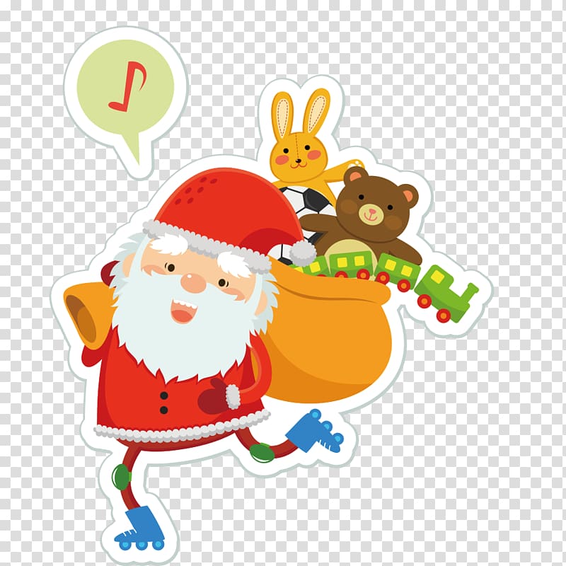 Cartoon Illustration, Send a gift Santa Claus material transparent background PNG clipart