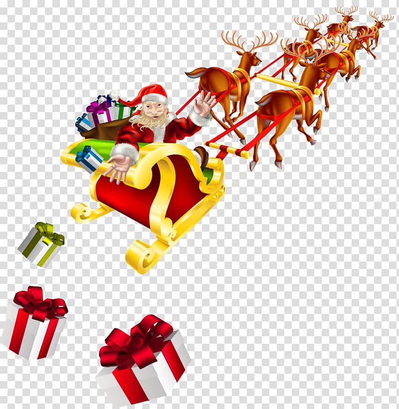Santa Claus Christmas Sled , Cartoon Santa and sleigh transparent background PNG clipart