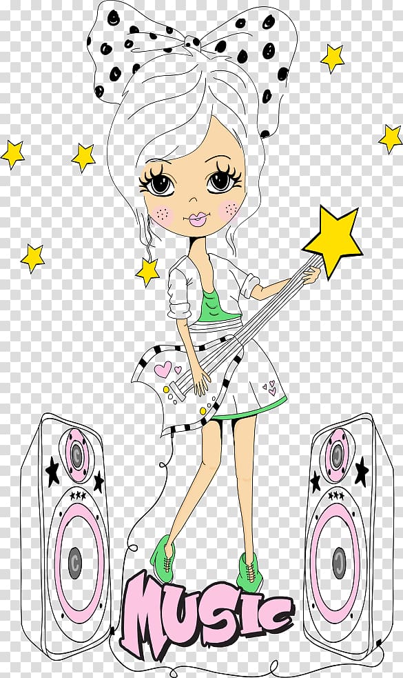 woman holding electric guitar illustration, Cartoon Character Music Illustration, music girl transparent background PNG clipart