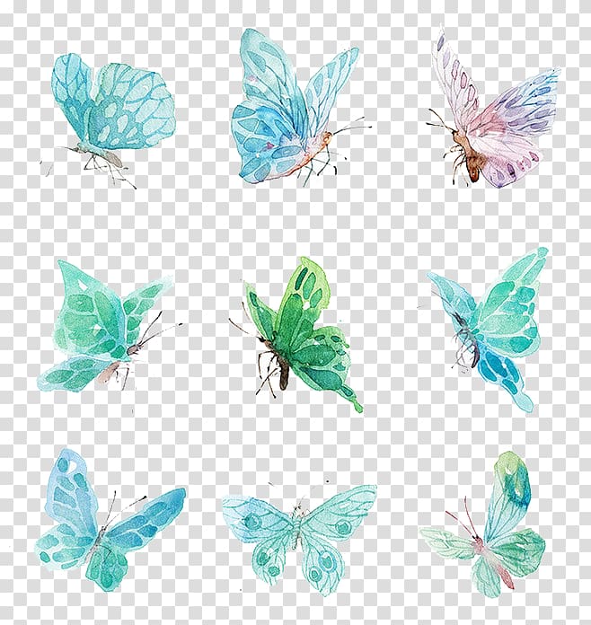 nine green butterfly illustration, Uniform Resource Locator Icon, blue butterfly transparent background PNG clipart