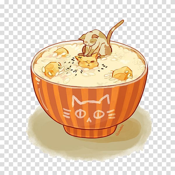 Food Hong dou tang Drawing Art Illustration, Hand-painted cartoon cat rice soup transparent background PNG clipart