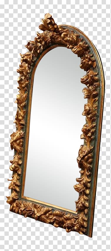 Mirror Polychrome Gilding Wood carving 19th century, mirror transparent background PNG clipart
