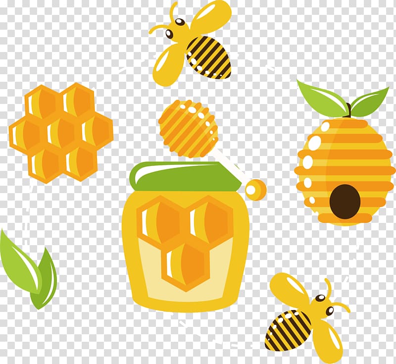 honey and bee illustration, Beehive Honey bee Honeycomb, cartoon bees transparent background PNG clipart