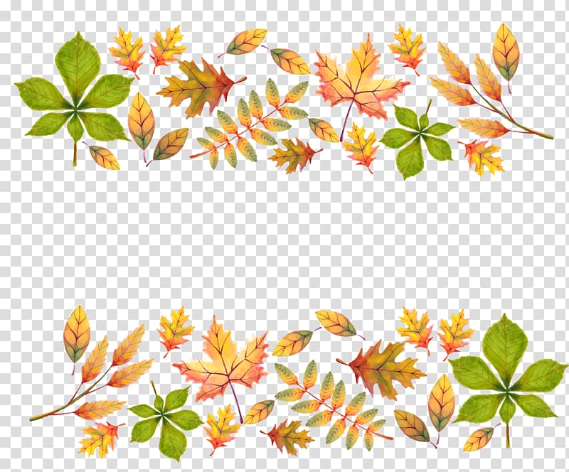 yellow and green leaves, Painted yellow autumn leaves decoration transparent background PNG clipart