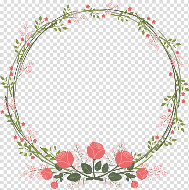 Wedding invitation Paper Flower Rose, Beautiful fresh garland border, green and pink flower wreaths transparent background PNG clipart