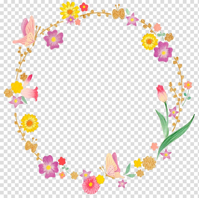 elegant flower insect circular border transparent background PNG clipart