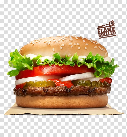 Whopper Hamburger Cheeseburger Chicken sandwich Big King, grilled transparent background PNG clipart