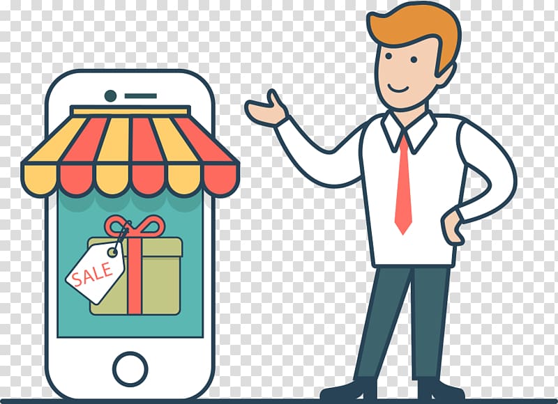 E-commerce Flat design Illustration, mobile shopping mall Man transparent background PNG clipart