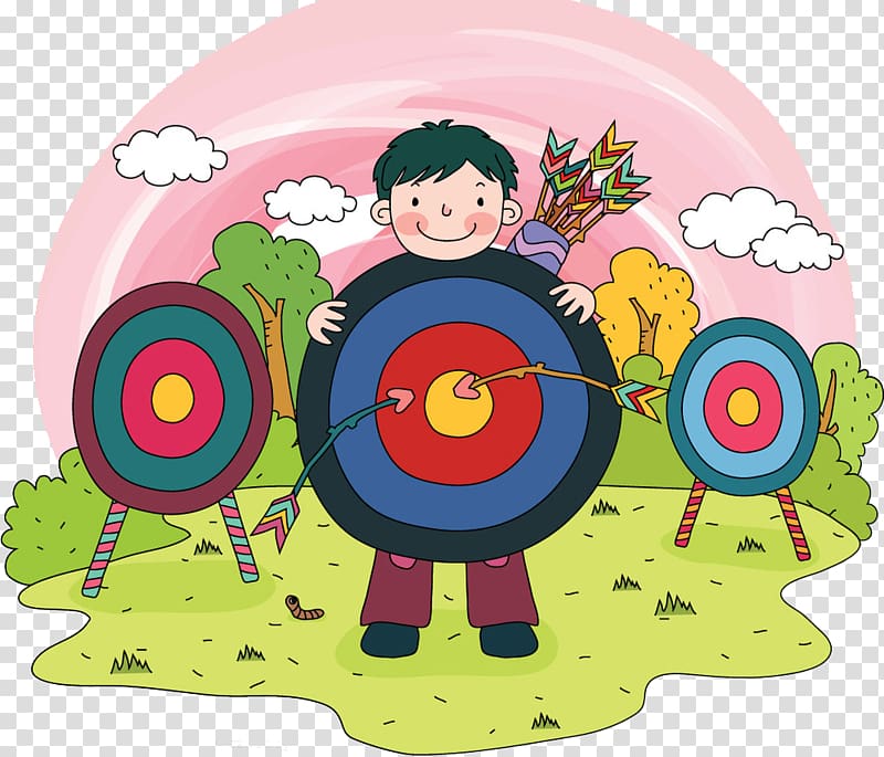 Cartoon Child Archery Illustration, Color arrow target transparent background PNG clipart