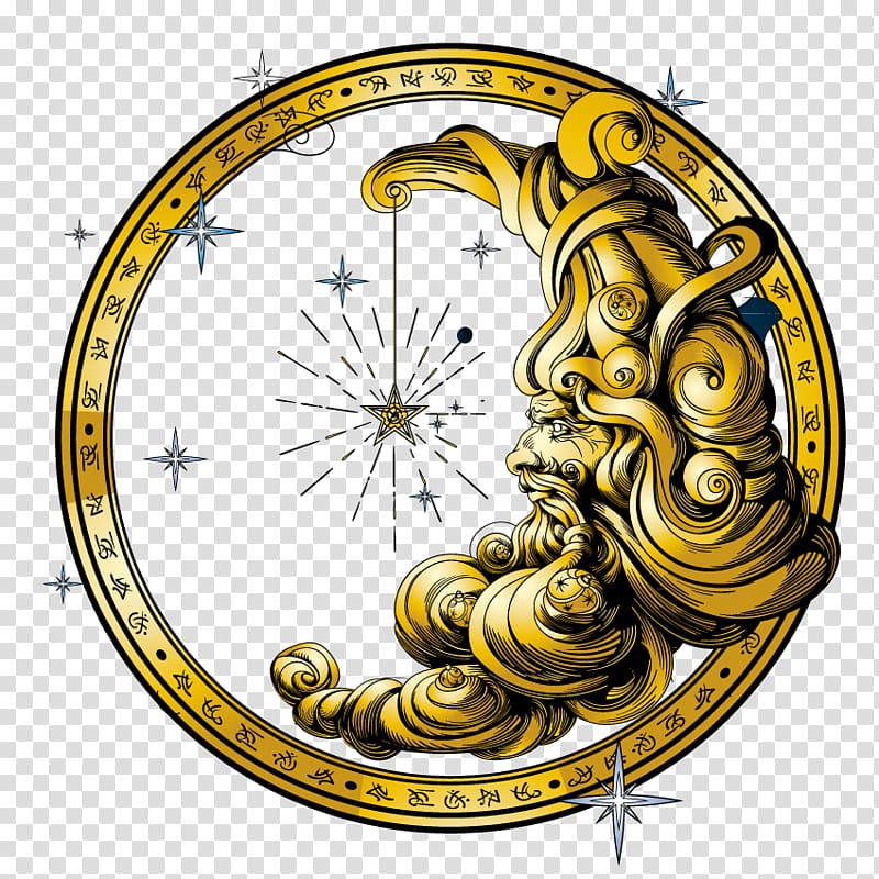 Circle Illustration, Golden moon illustration transparent background PNG clipart