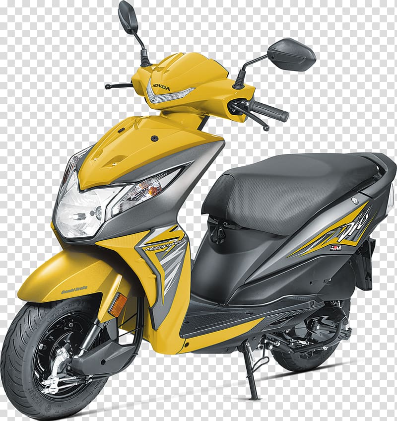 yellow and grey Honda Dio motor scooter, India Scooter Honda Dio Car, honda transparent background PNG clipart